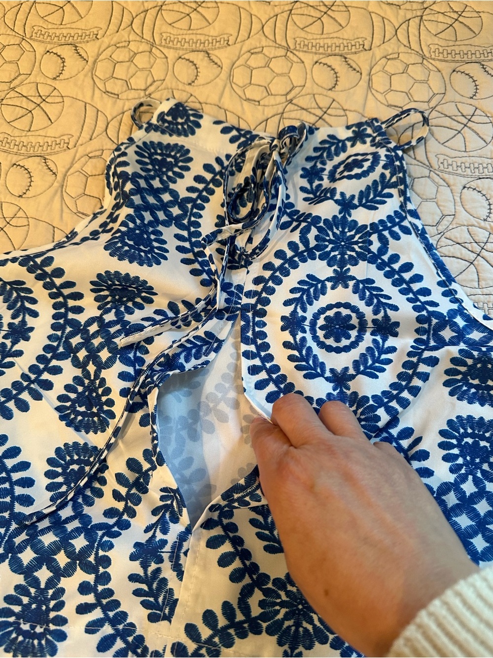 SHEIN White and Blue Printed Halter Romper - Picture 5 of 6